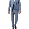Strellson Anzug Mit Weste, Woll-Stretch, Extra Slim Fit, Hellblau Meliert