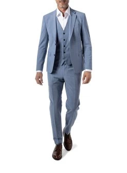 Strellson Anzug Mit Weste, Woll-Stretch, Extra Slim Fit, Hellblau Meliert