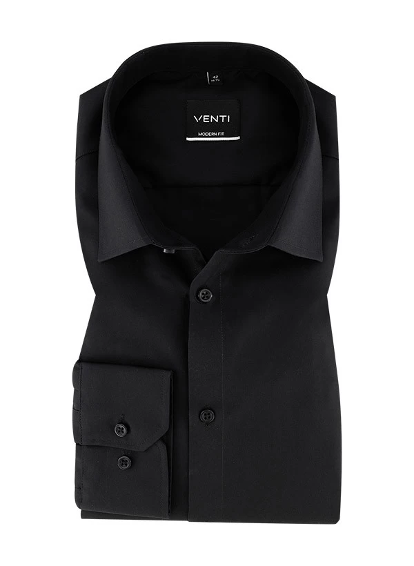 Venti Hemd, Modern Fit, Popeline, Extra Langer Arm, Schwarz